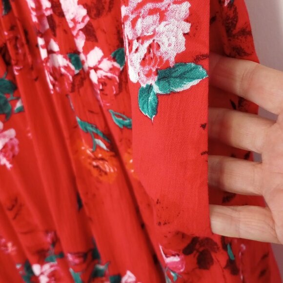 Torrid Red Floral Mini Gauze Lace-Up Skater Dress - Picture 6 of 11